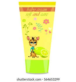 High quality original trendy vector Baby cream with kids design and giraffe, illustration
