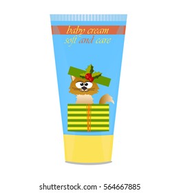 High quality original trendy vector Baby cream with kids design and cat illustration