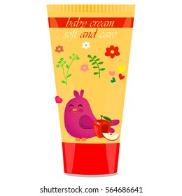 High quality original trendy vector Baby cream with kids design and bird, apple illustration