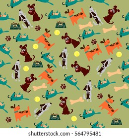 High quality original trendy vector seamless pattern with cute dog or puppy. Dog best friend