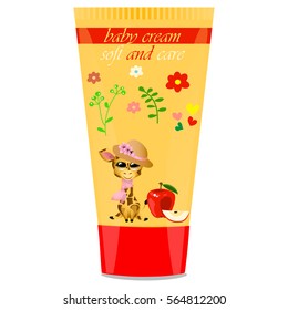 High quality original trendy vector Baby cream with kids design and giraffe, lemon illustration