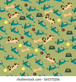 High quality original trendy vector seamless pattern with cute dog or puppy. Dog best friend