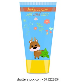 High quality original trendy vector Baby cream tube with kids design and deer illustration