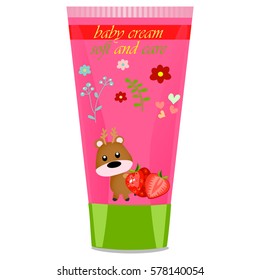 High quality original trendy vector Baby cream tube with kids design and deer illustration