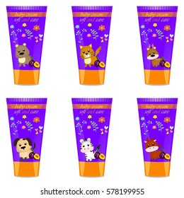 High quality original trendy vector Baby cream tube with kids design and zebra illustration