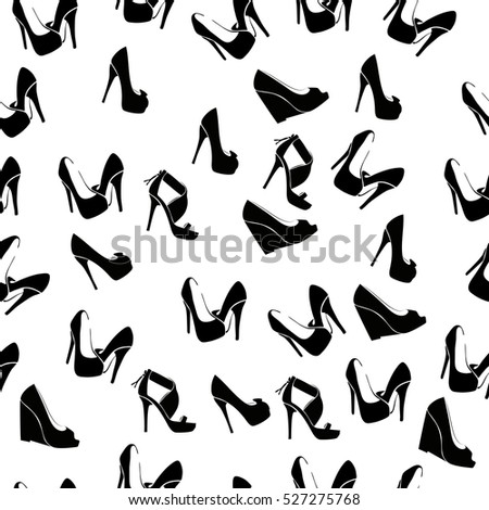 High quality original trendy vector seamless pattern with realistic ladies shoe.