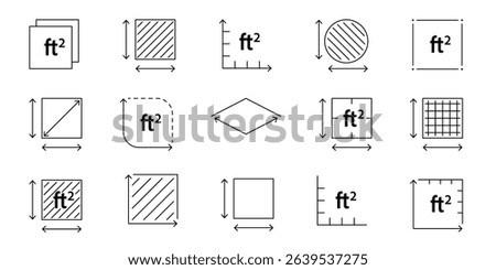 High quality outline icon with FT2 symbol. Square feet unit representation for room measurement, land area, or building space