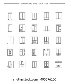 High quality outline pictograms of elements for bedroom's interior. Vector line illustrations of wardrobe for web design or mobile app. Button and symbol for design,  logo.