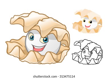 High Quality Pearl Shell Cartoon Character Include Flat Design and Line Art Version