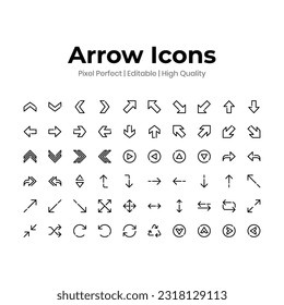 High quality perfect pixel and editable icon set for UI. Set of vector arrow icons isolated on white background.