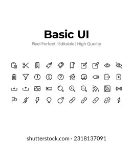 High quality perfect pixel and editable icon set for UI. Set of vector icons isolated on white background.