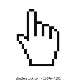High quality pixel art vector representation of the computer mouse hand shaped pointer icon isolated on white background