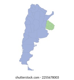 High quality political map of Argentina and Uruguay with borders of the regions or provinces. Vector illustration