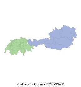 High quality political map of Austria and Switzerland with borders of the regions or provinces. Vector illustration