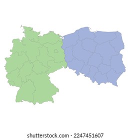 High quality political map of Germany and Poland with borders of the regions or provinces. Vector illustration