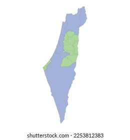 High quality political map of Israel and Palestine with borders of the regions or provinces. Vector illustration