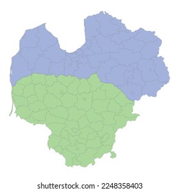 High quality political map of Lithuania and Latvia with borders of the regions or provinces. Vector illustration