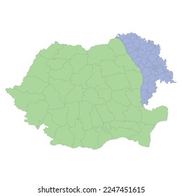 High quality political map of Romania and Moldova with borders of the regions or provinces. Vector illustration