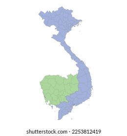 High quality political map of Vietnam and Cambodia with borders of the regions or provinces. Vector illustration