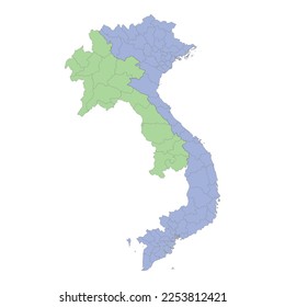 High quality political map of Vietnam and Laos with borders of the regions or provinces. Vector illustration