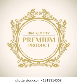 high quality, premium product label in gold round frame decoration vector illustration design