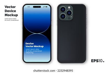 High quality realistic 3d phone mockup with isolated background. front and back view of the device. 3d phone with shadow on white background svg