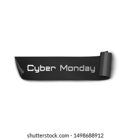 High quality realistic black ribbon with text Cyber Monday.Vector illustration