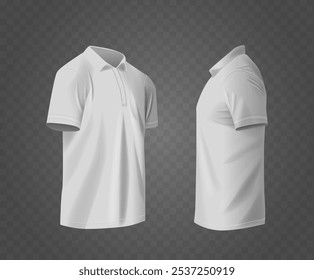 High Quality Realistic Mockup Showcasing Classic White Polo Shirt Viewed From Front And Side On Transparent Background