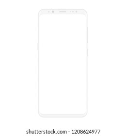 High quality realistic new version of soft clean white smartphone with blank white screen. Realistic vector mockup phone for visual ui app demonstration.