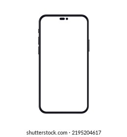 Nueva versión realista y de alta calidad de smartphone con pantalla blanca en blanco y cámara selfie. Teléfono de simulación vectorial realista para demostración visual de aplicaciones ui