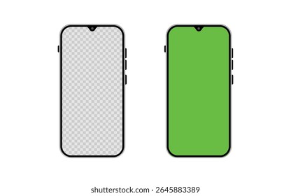 High quality realistic newest version of smartphone with blank white screen. Realistic vector phone for visual ui app demonstration.