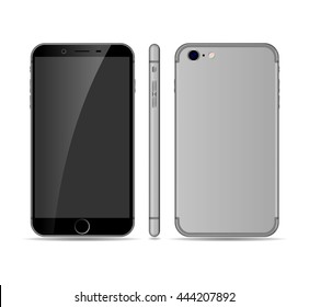 High quality realistic smartphone mockup. front, side and back vector cellphone isolated on white background.  vector illustration. Vector eps 10 smart phone mockup.