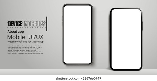 High quality realistic trendy no frame smartphone with blank white screen. Mockup phone for visual ui app demonstration. Vector mobile set device concept.