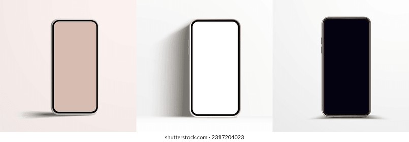 High quality realistic trendy no frame smartphone with blank white screen. Mockup phone for visual ui app demonstration. Vector mobile set device concept. Detailed Mockup Smartphone