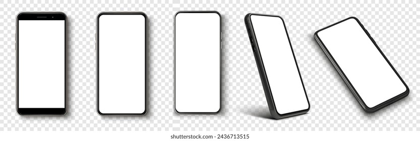 High quality realistic trendy no frame smartphone with blank white screen. Mockup phone for visual ui app demonstration. Realistic smartphone mockup. Device UI,UX mockup for presentation template.