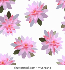 High quality realistic vector illustration of lotus flower. Lotus flower seamless pattern