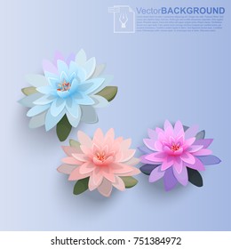 High quality realistic vector illustration of lotus flower. Greeting or wedding card. Invitation or label for parfume
