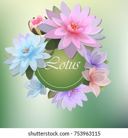High quality realistic vector illustration of lotus flower. lotus label