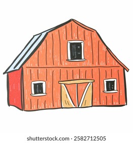 A high quality red barn illustration, perfect for use in farm themed branding, agriculture logos, and rural design projects. Available as a kids, book, colorbook, drawing vector for versatile applicat