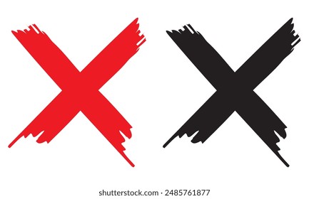 High quality red and black  X cross grungy illustration isolated.  Vector illustration .EPS 10