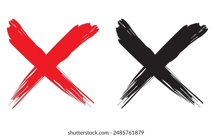 High quality red and black  X cross grungy illustration isolated.  Vector illustration .EPS 10