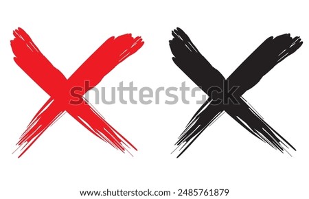 High quality red and black  X cross grungy illustration isolated.  Vector illustration .EPS 10