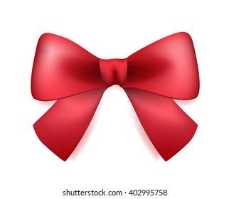 High Quality Red Bow on White Background. Vector Isolated Illustration.