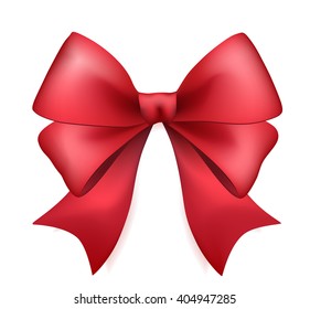 High Quality Red Bow on White Background. Vector Isolated Illustration.