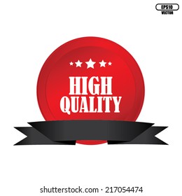 High quality red label with ribbon and a little stars - Vector illustration