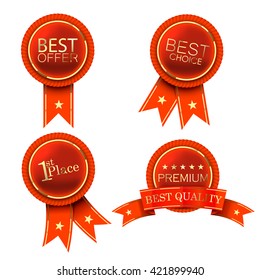 High quality red labels with ribbons and gold straps - vector eps 10 format
