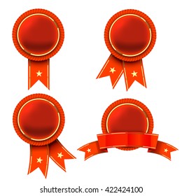 High quality red labels with ribbons and gold straps and stars - vector eps 10 format