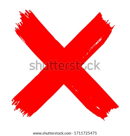 High quality red X cross grungy vector icon isolated on white background - flat style brush illustration 
