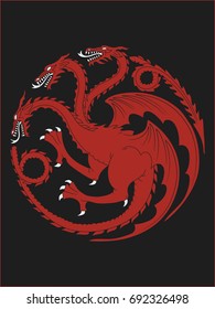 High quality redraw of a Targaryen Heraldic Sign. A Song of Ice and Fire Heraldry. Great Houses of Westeros. Vector Heraldry. CMYK. A4 size.