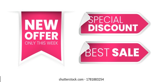 High Quality Sale Pink Tags Vector Collection . Isolated Vector Elements